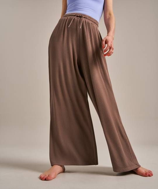 Tie Waist Ribbed Wide Leg Trouser