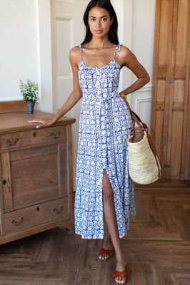 India Button Front Sundress 2 - Etoile Vine Indigo Organic