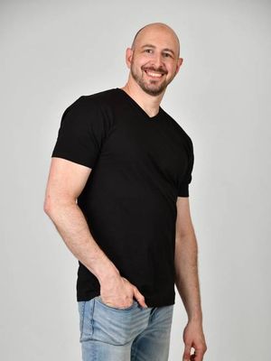 Organic Extra Long Slim V-Neck T-Shirt (Black)