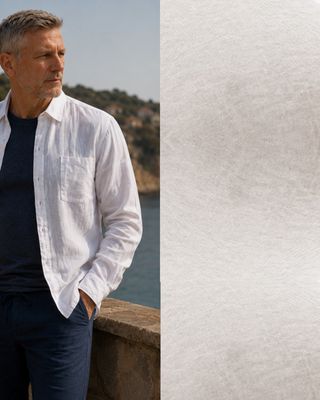 Men's Long Sleeve Linen Shirt in Beige