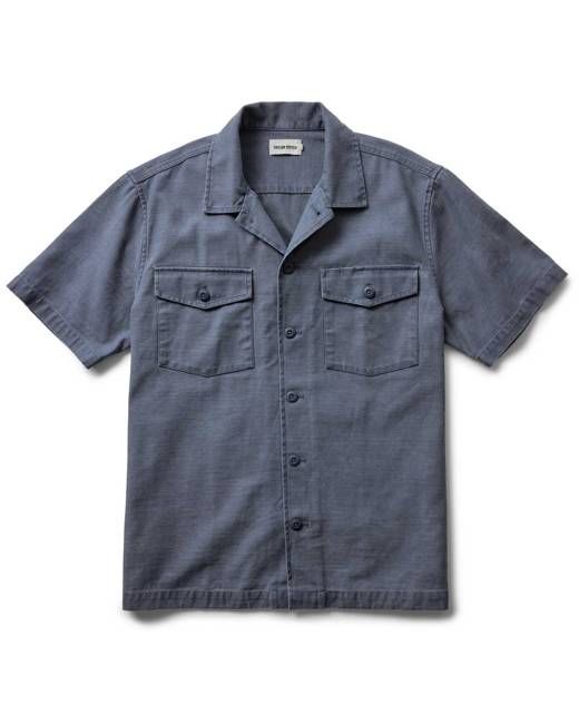 The Short Sleeve Surplus Shirt in Navy Reverse Sateen