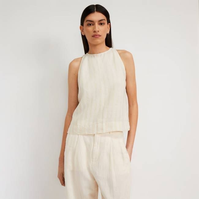 The Linen High-Neck Tank | Brazilian Sand / Canvas Tan