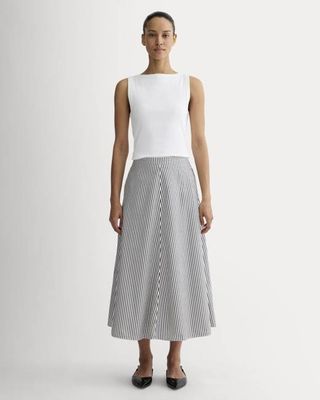 The Midi Skirt in Ultrasoft Cotton | Optic White / Black