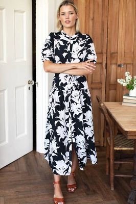 Lucy 4 Basque Dress - Black + Ivory Orchid