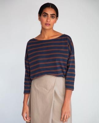 Mafalda-Sue Organic Cotton Top In Navy & Chocolate