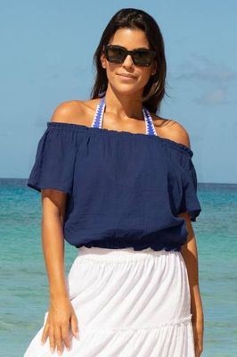 Ilana Frill Top aus Biobaumwolle mit Mull | Marineblau