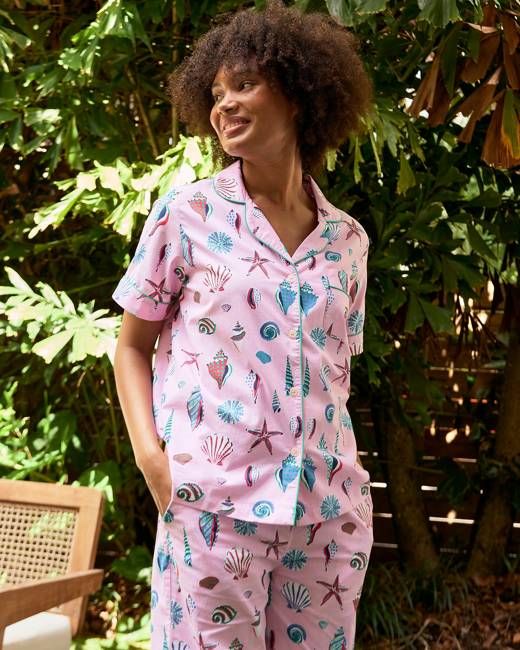Beachcomber - Short Sleeve Top & Cropped Pants Set - Pink Sand