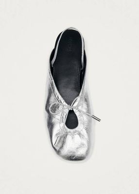 Oli Shimmer Silver Leather Ballet Flats