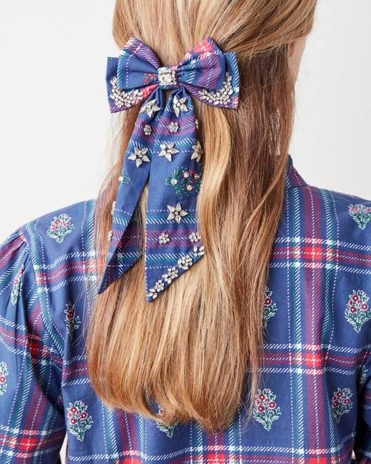Nostalgia Plaid - Embellished Bow - Navy