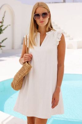 Short Swing Organic Cotton Cheesecloth Dress | White