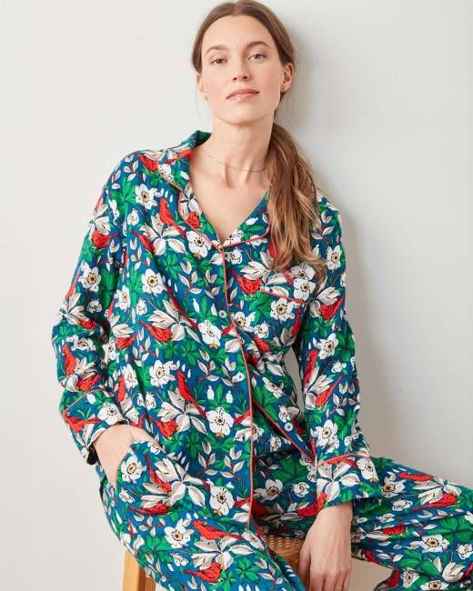 Treetop Cardinals - Midweight Flannel Long PJ Set - Navy