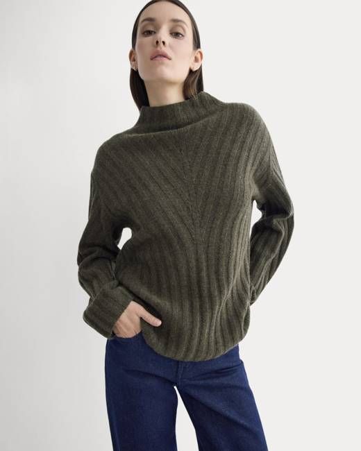 Funnel-Neck Sweater in Wool Cashmere | Heather Beech
