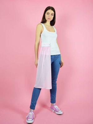 Summer Breeze Tank Top With Veil, Upcycled Cotton, in White & Pink