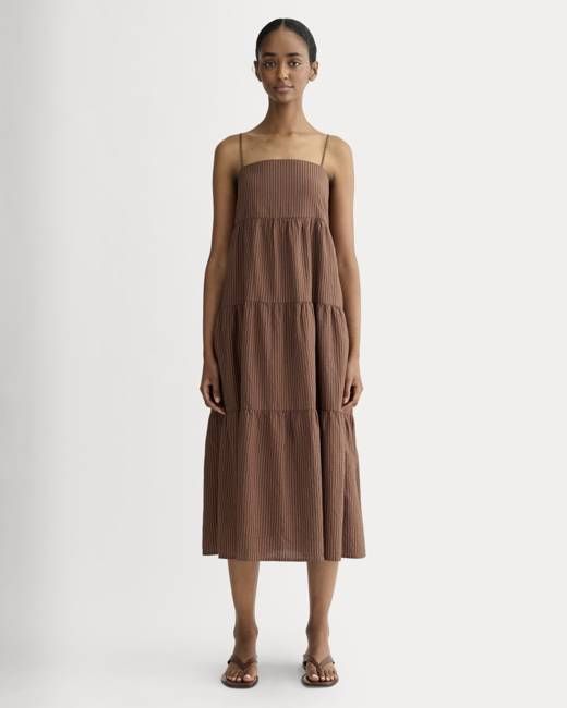 The Gauze Tiered Dress | Carob Brown / Black
