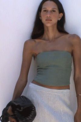 The Pippa Cropped Bandeau Bustier Top in olive green