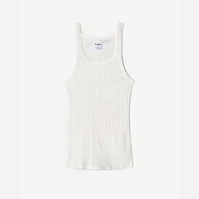 Mixed Media Ribbed Tank - White Multi