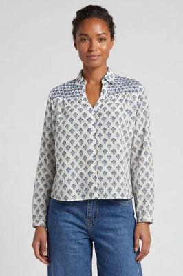 Livi Bluse aus Bio-Baumwolle | Creme/Blau