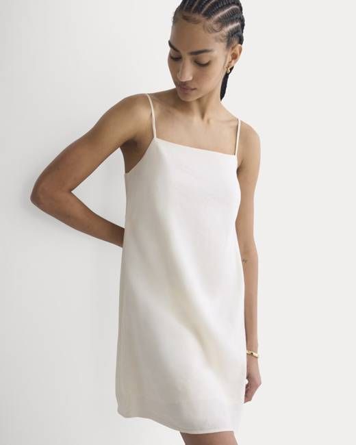 Mini Shift Dress in Stretch Linen | Bone