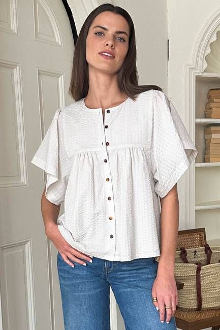 Marion Button Blouse - Natural Textured