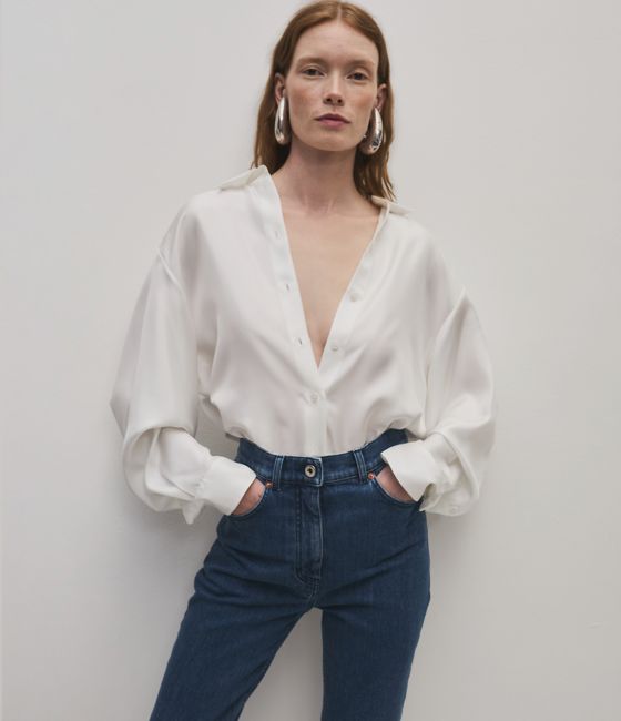 Silk Pleat Back Shirt | Off White