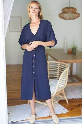Delphine Button Front Dress - Maritime Linen