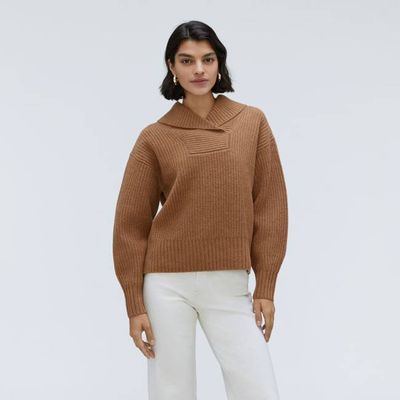 The Felted Merino Shawl Collar Sweater | Deep Camel