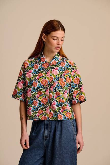 Archer -  Cotton & Viscose Shirt in Ivory Birdie Floral