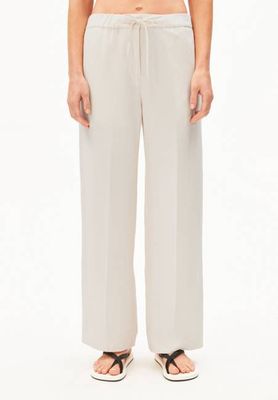 LINEN BLEND STRAIGHT LEG PANT | oatmilk