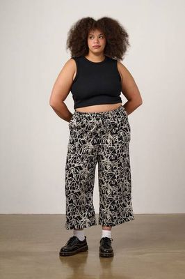 Chuck - Wide Leg Cotton Trousers in Black & White Graffiti Print