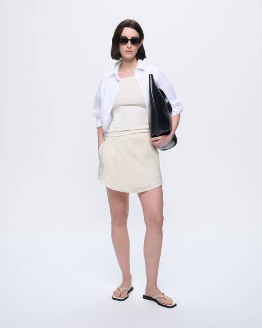 Womens Linen Wrap Shorts—Bone White