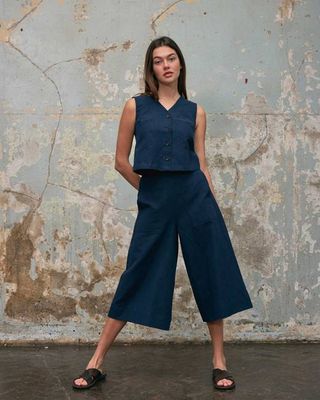 Canvas Cropped Trousers No.17 in Ink Blue