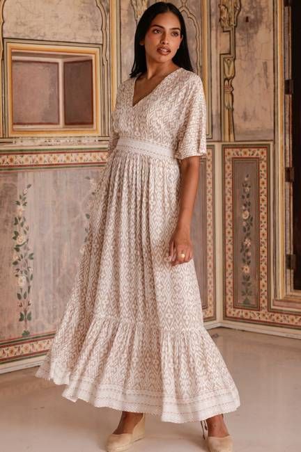 Lena EcoVero™ Dress | Taupe/White