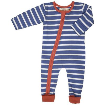 Zip Romper (Breton Stripe) - Indigo