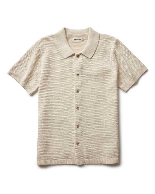 The Button Down Polo in Heather Oat Crochet