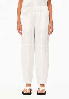 PURE LINEN PULL ON BARREL PANT | white