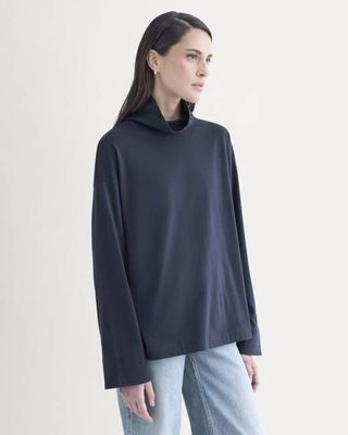 Slouchy Turtleneck In Essential Cotton | Deep Navy