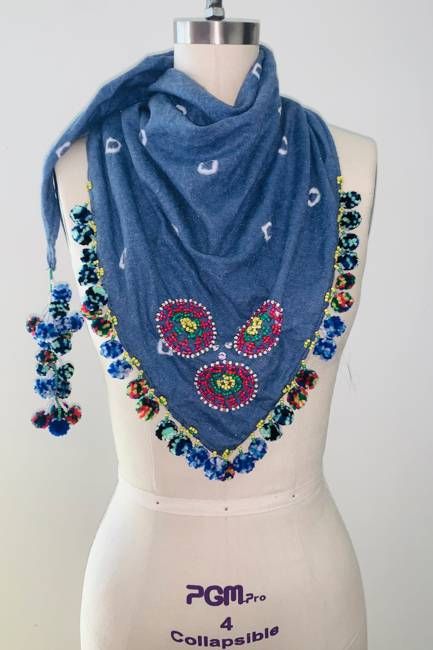 Denim/Red Magani Tangkulo Scarf (indigenous)