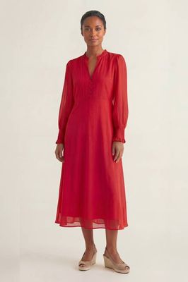 Plain V Neck Chiffon Dress | Red