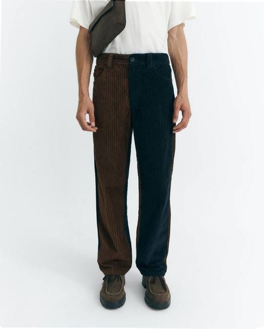 Navy and brown straight corduroy David pants