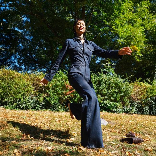 GRACE Flared Overall - Denim - Rinse Blue