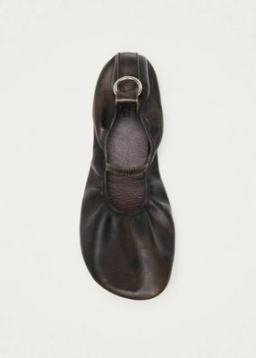 Naira Vintage Effect Brown Leather Ballet Flats