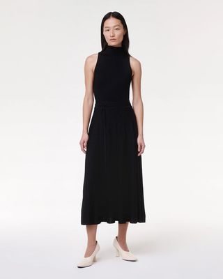 Pleated Mock Neck Dress - Resale | Black