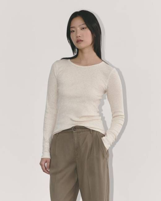The Luxe Rib Long-Sleeve Crew | Heathered Oat