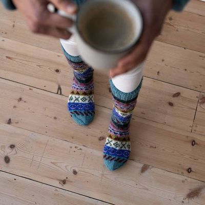 Liv Fair Isle Knitted Socks In Turquoise