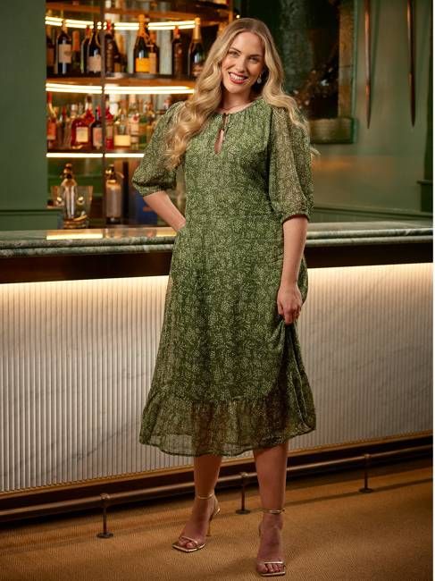 Maeve Dress - Lurex & Print Green