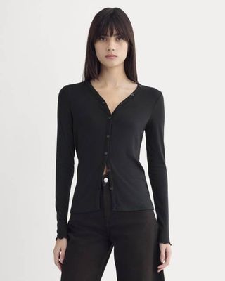 Sheer V-Neck Cardigan in Butterluxe | Black
