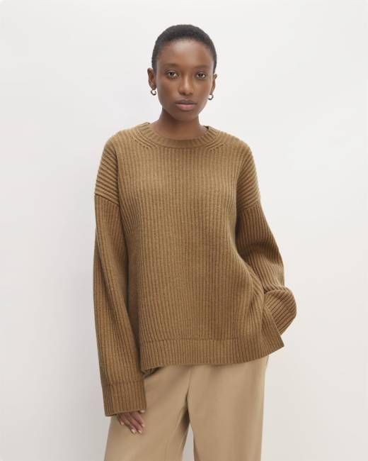 The Oversized Crew in Luxe Merino | Deep Camel