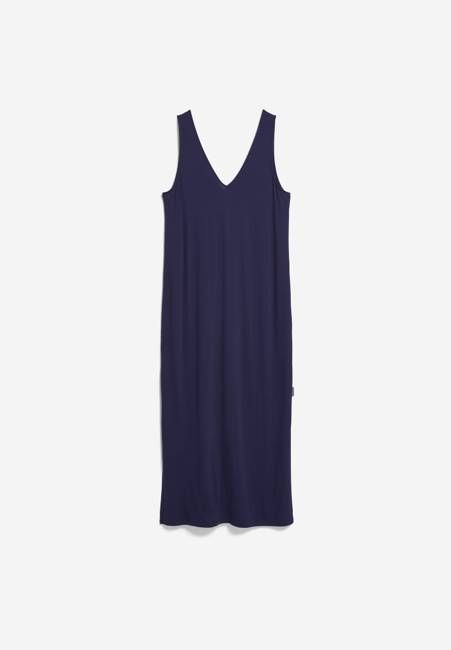 SLEEVELESS JERSEY MIDI DRESS | tinted navy