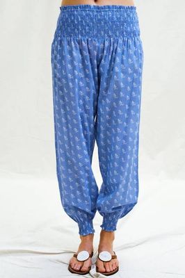 Harem Trousers | Willow Leaf Marina Blue/White