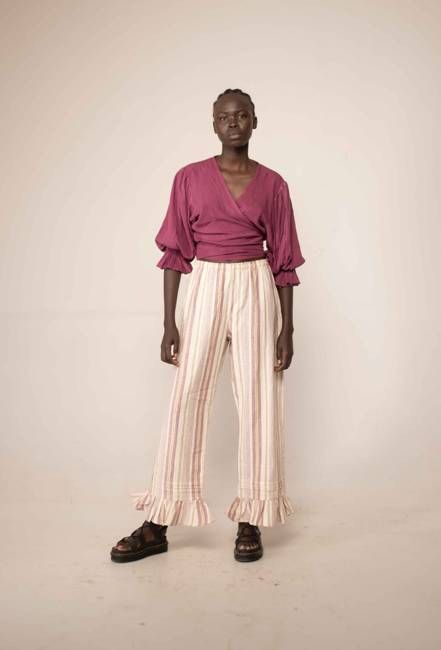 Frill hem pants - Sisal stripe